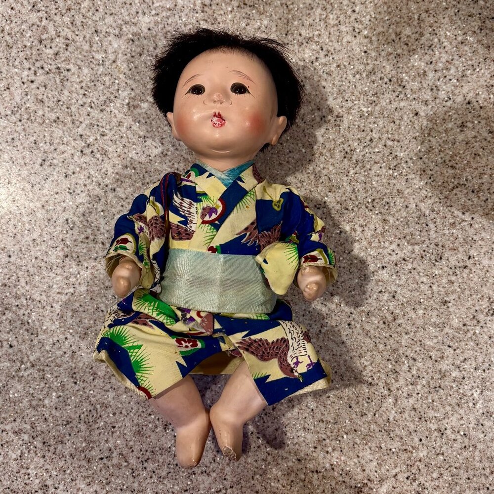VINTAGE Beautiful Asian Composition Baby, All Original